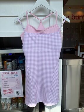 Double Layered Pink Gingham Mini Dress with Built-In Bralette